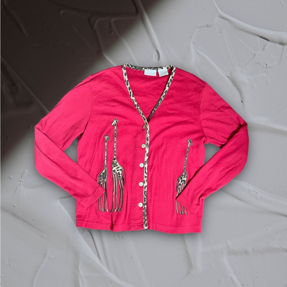 Vintage 80s Blair Boutique Sz M Top Giraffes Button Down Long Sleeves Cardigan